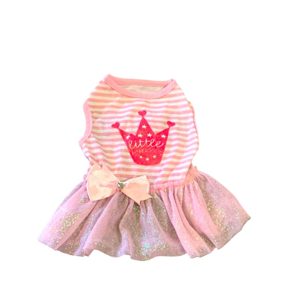 PRE-OWNED PET APPAREL PINK & WHITE STRIPE "LITTLE PRINCESS" PARTY DRESS.…
